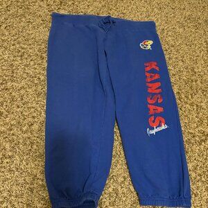 Kansas Jayhawks Cropped Sweatpants Womens Large Colosseum Blue Jogger Elastic